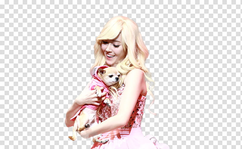 Jessica Legally Blonde musical, woman carrying tan puppy transparent background PNG clipart