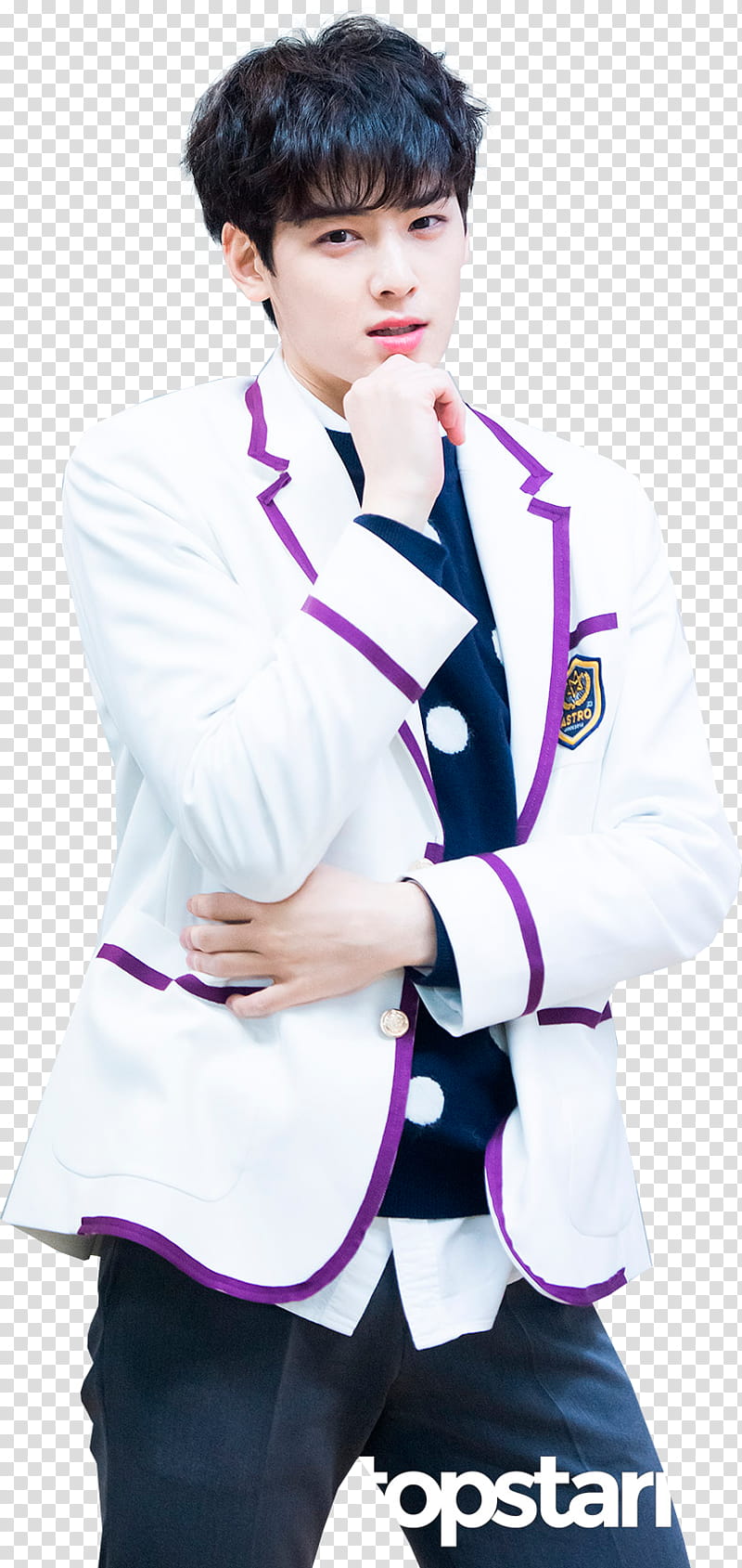 Eunwoo ASTRO, man in white and purple coat transparent background PNG clipart