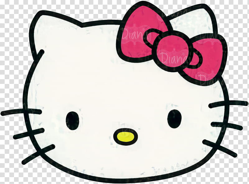 Hello Kitty Head, Cat, Drawing, Line Art, Silhouette, Cartoon, Pink, Smile transparent background PNG clipart