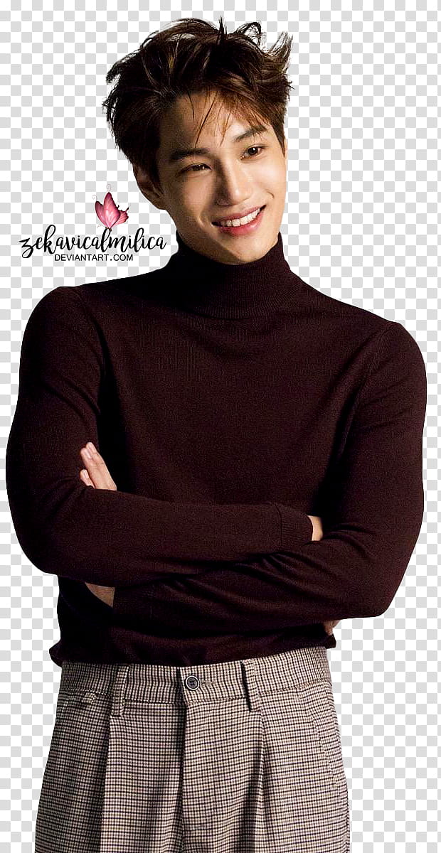 EXO Kai ELLE, man in black long-sleeved shirt crossing arms transparent background PNG clipart