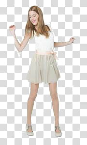 Violetta Martina Stoessel, woman wearing white t-shirt and beige skirt transparent background PNG clipart