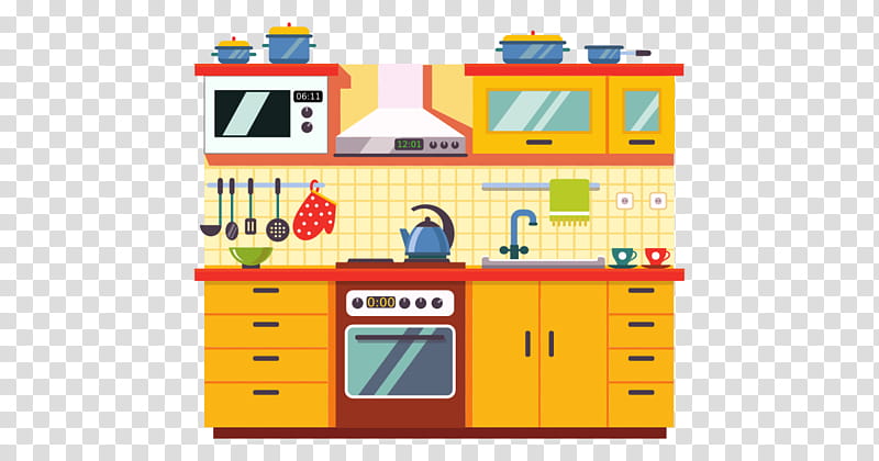 Kitchen, Kitchen Cabinet, Home Appliance, Cartoon, Interior Design Services, Kitchen Utensil, Countertop, Cooking transparent background PNG clipart