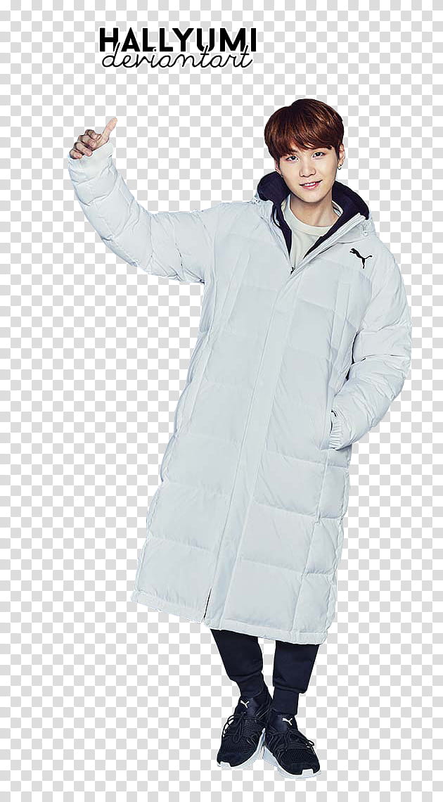 BTS, man raising right hand wearing white zip-up down jacket transparent background PNG clipart