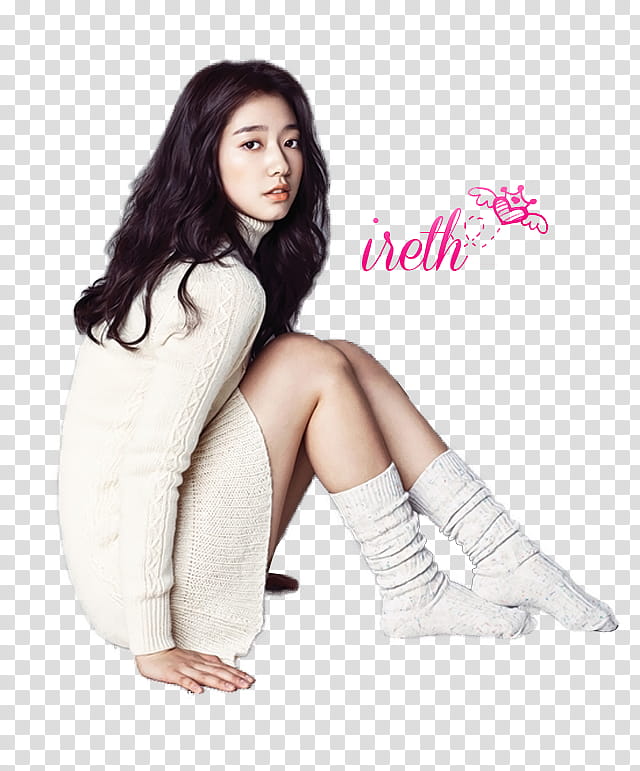 Park Shin Hye , woman wearing white cardigan transparent background PNG clipart