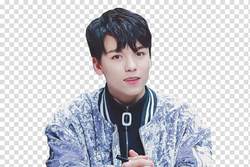 Vernon Seventeen, male Korean star in gray jacket transparent background PNG clipart