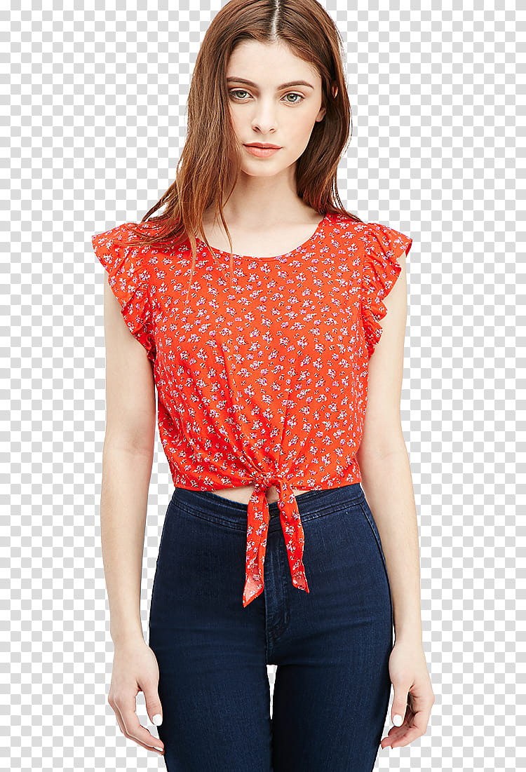 model , woman wearing red blouse standing transparent background PNG clipart