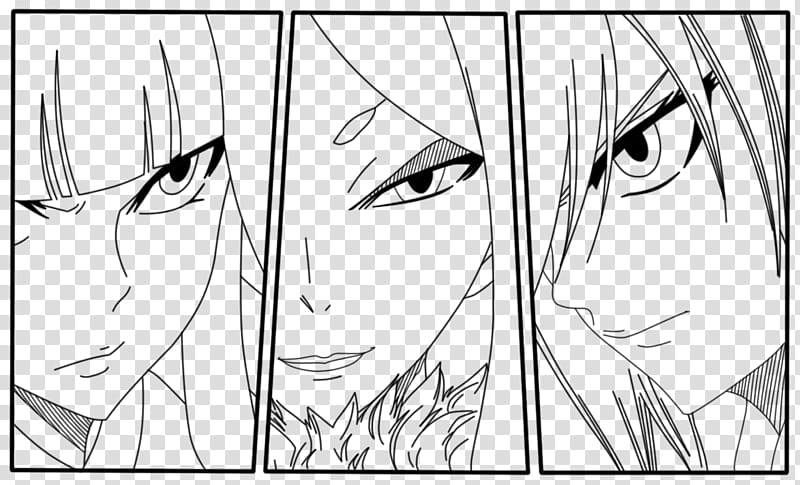 Lineart, Erza x Kagura x Minerva, three female face illustrations transparent background PNG clipart