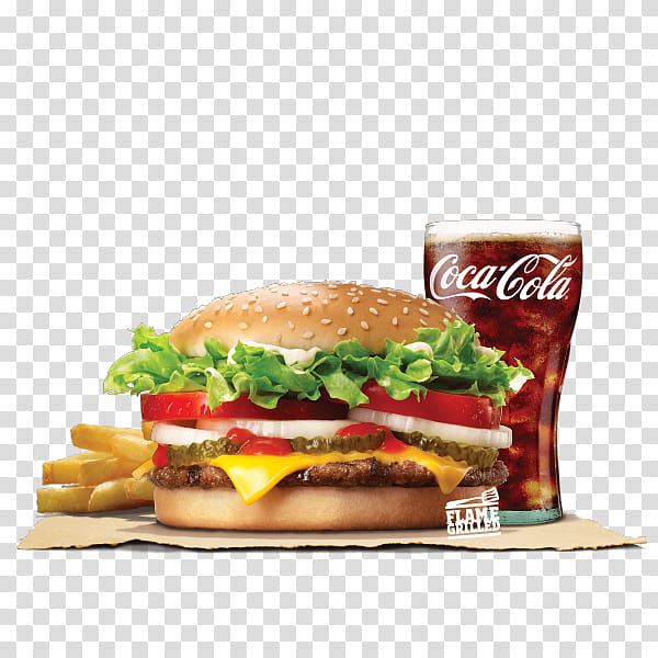 Junk Food, Whopper, Hamburger, Cheeseburger, French Fries, Bacon, Burger King, Big King transparent background PNG clipart