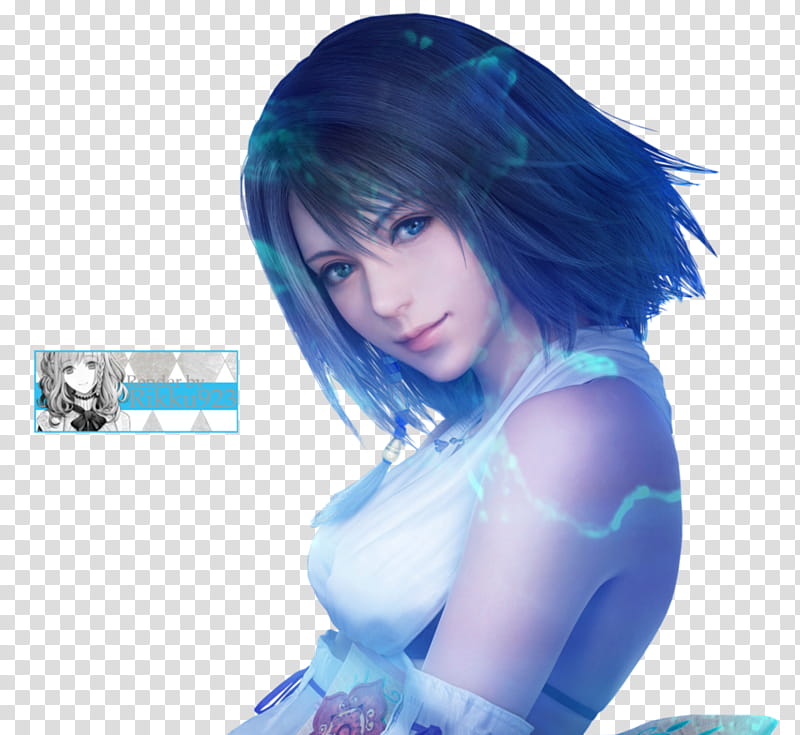 Final Fantasy X : Yuna Render, blue haired woman character transparent background PNG clipart