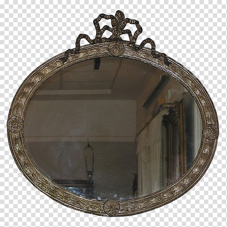 Mirrors, oval mirror with brown wooden frame transparent background PNG clipart