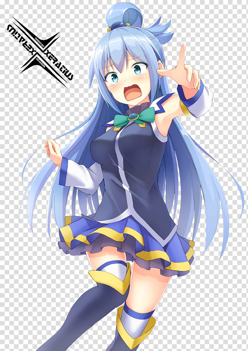 Aqua Render, girl anime character in gray and blue dress ...