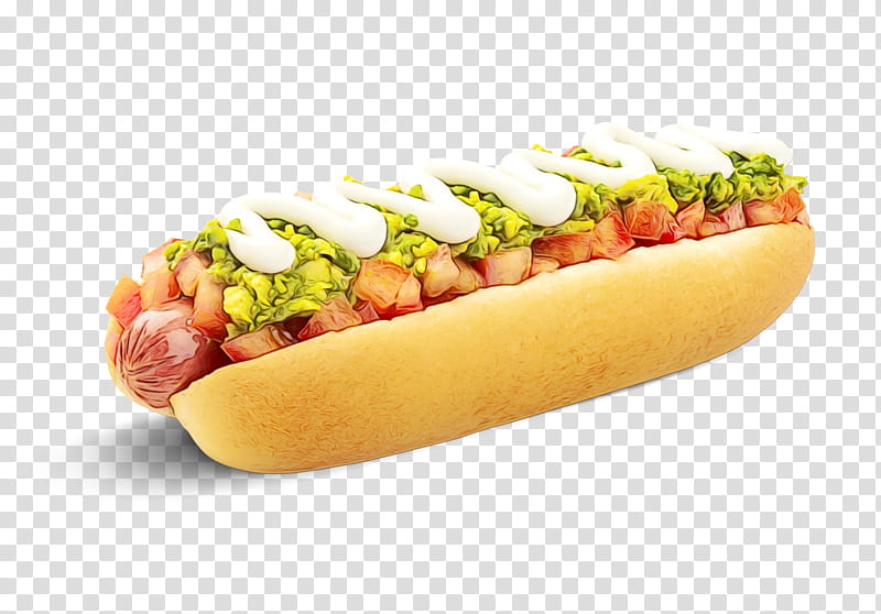 fast food food chili dog hot dog dish, Watercolor, Paint, Wet Ink, Cuisine, Chicagostyle Hot Dog, Hot Dog Bun, Ingredient transparent background PNG clipart