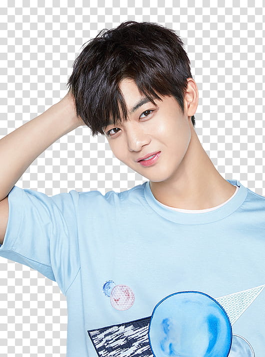 Wanna One Innisfree Part P, smiling man in blue crew-neck t-shirt transparent background PNG clipart