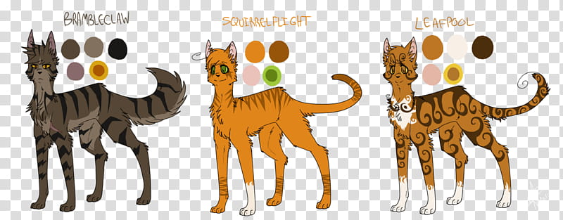 Brambleclaw, Squirrelflight, and Leafpool Refs, three assorted-color animal illustrations transparent background PNG clipart