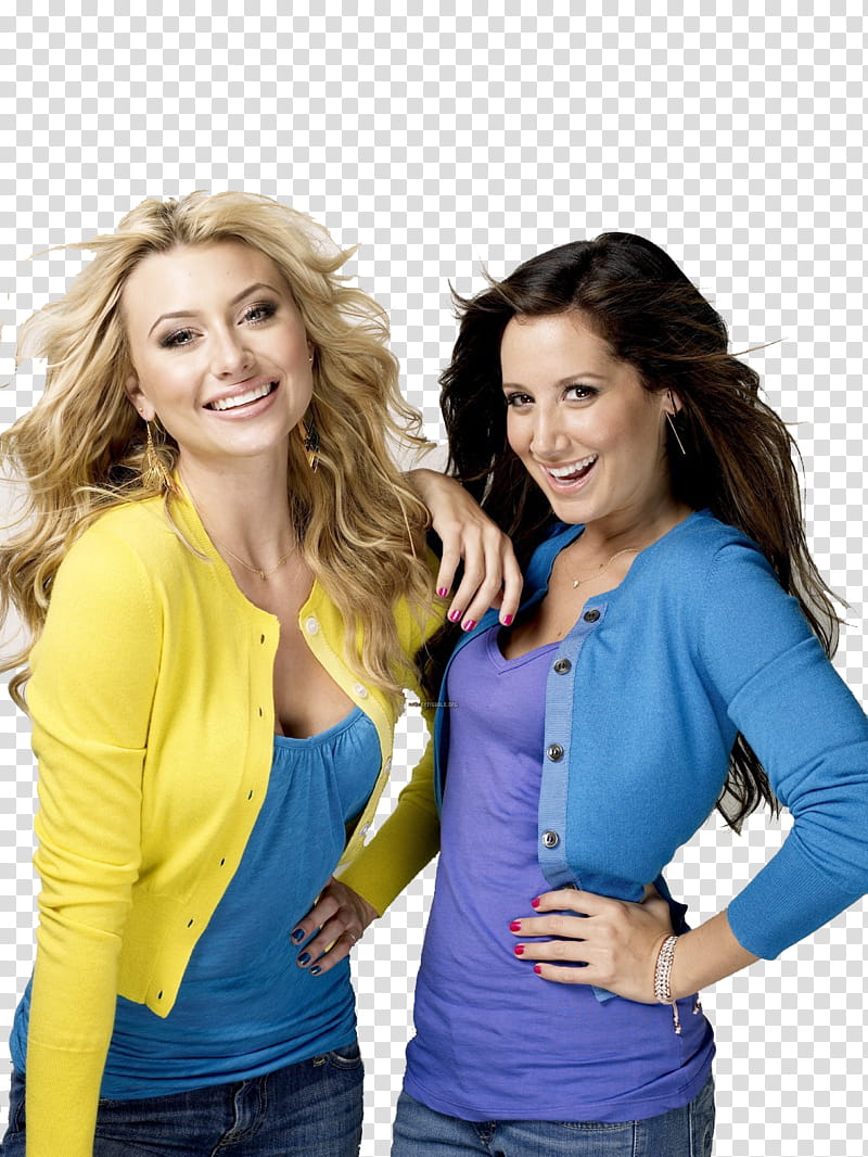 Aly y Ashley Tisdale , Ashley Tisdale smiling beside woman in yellow cardigan transparent background PNG clipart