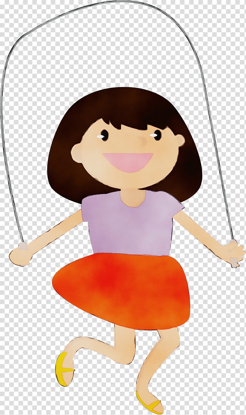 Girl, Watercolor, Paint, Wet Ink, Jump Ropes, Jumping, Cartoon, Royaltyfree transparent background PNG clipart