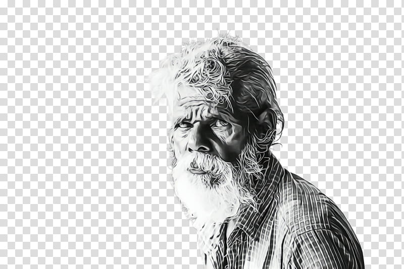 drawing sketch human black-and-white beard, Watercolor, Paint, Wet Ink, Blackandwhite, Facial Hair, Portrait, transparent background PNG clipart