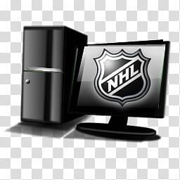 NHL   win theme, black flat screen monitor with computer tower transparent background PNG clipart