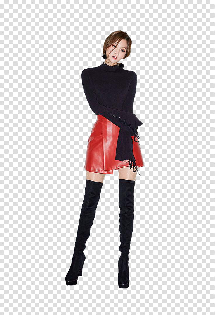 CHAE EUN, woman standing wearing red skirt transparent background PNG clipart