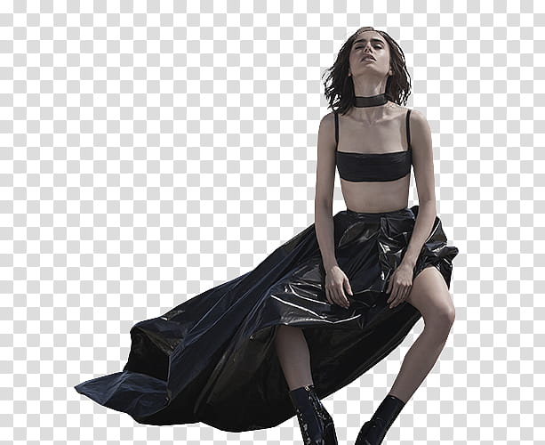 Lily Collins, woman sitting down transparent background PNG clipart
