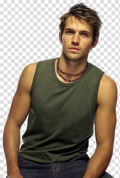 male model, man wearing green tank top looking at camera transparent background PNG clipart