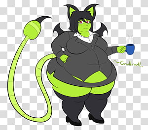 The new Viryll Popup! Now with tummy gurgles!, tailed woman wearing gray suit holding blue mug illustration transparent background PNG clipart thumbnail