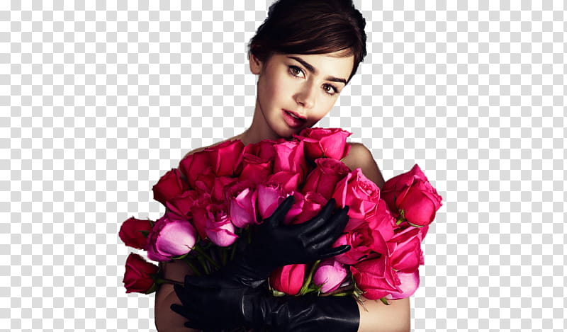 Lily Collins, Lily Collins carrying bouquet of red roses transparent background PNG clipart