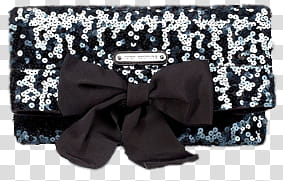 Black Bags, sequined black and silver wallet with ribbon transparent background PNG clipart