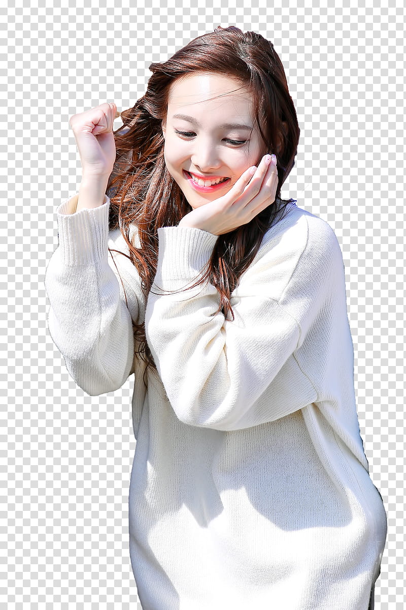 RENDER TWICE NAYEON  s, smiling woman wearing white sweater transparent background PNG clipart