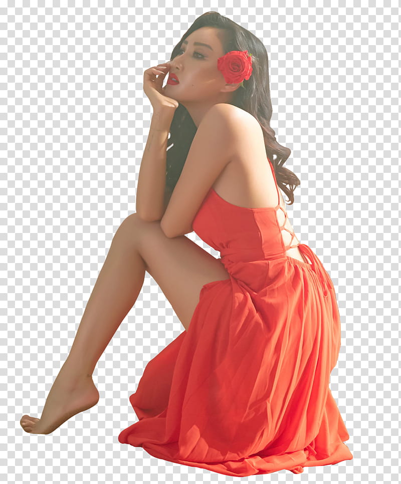 MAMAMOO RED MOON PT , woman wearing red sleeveless dress transparent background PNG clipart