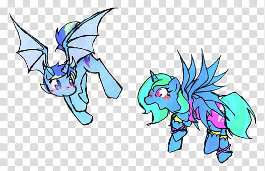 Water Drake and Destiny Sunshine, two blue unicorn illustrations transparent background PNG clipart