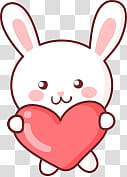 Cute Valentine, white bunny holding heart illustration transparent background PNG clipart