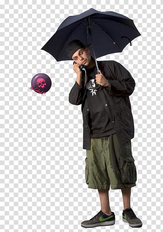 man wearing green cargo shorts holding black umbrella transparent background PNG clipart