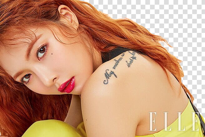 HyunA Elle Korea Magazine , woman wearing yellow sleeveless dress transparent background PNG clipart