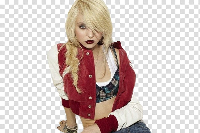 Taylor Momsen, woman in red and white bomber jacket making a pose transparent background PNG clipart