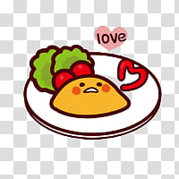 Gudetama, cooked food and salad on plate art transparent background PNG clipart