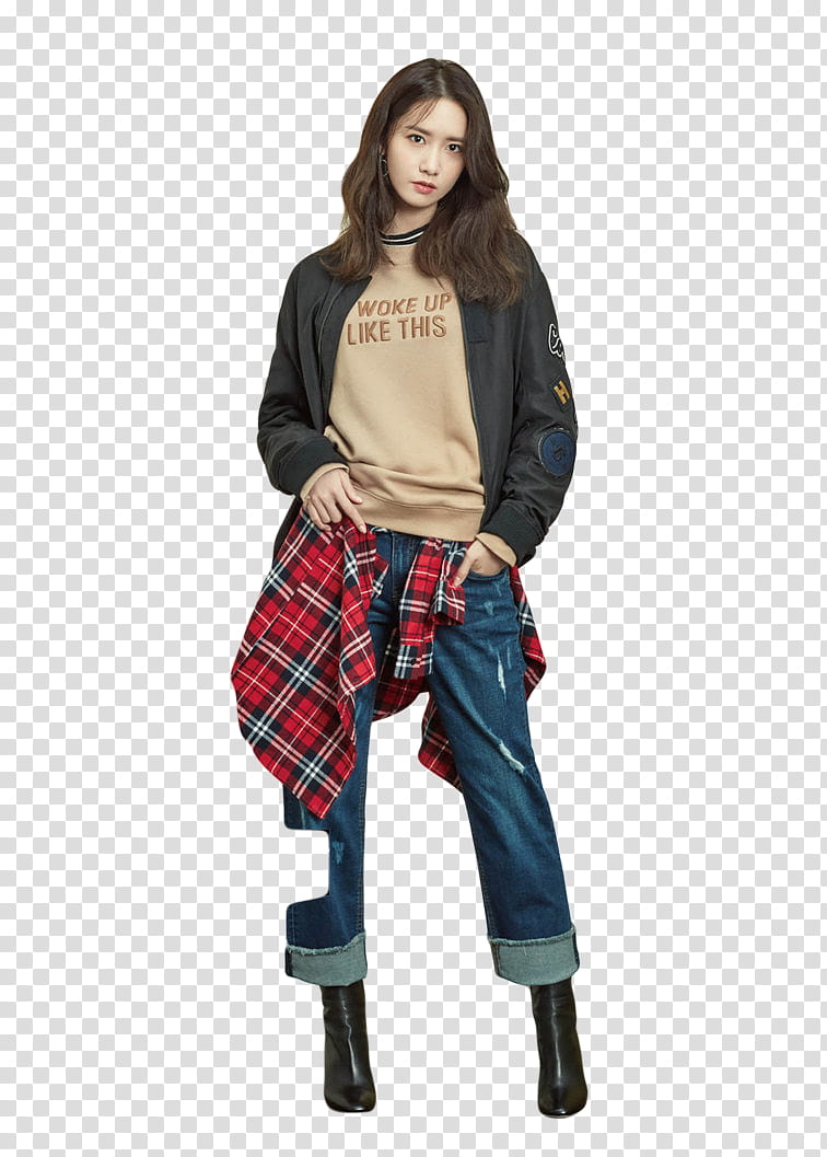 woman wearing black black jacket and blue jeans transparent background PNG clipart