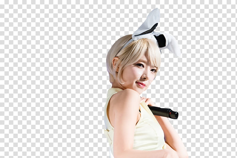 K pop Girl, woman wearing bunny alice band holding black microphone transparent background PNG clipart