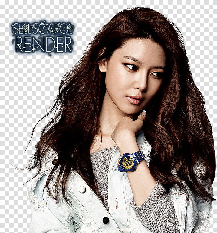 SNSD Real Ba, woman wearing blue and brown digital watch with Sellscarol Render text overlay transparent background PNG clipart