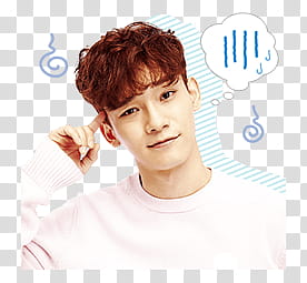 EXO LINE STICKERS, man in pink sweatshirt thinking transparent background PNG clipart