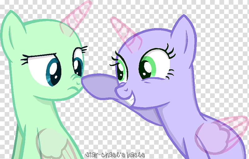 A cute nose boop Base  ponies, two teal and purple unicorns transparent background PNG clipart
