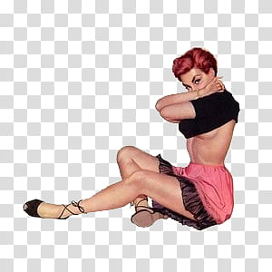 pin up girls , sitting woman wearing black top and pink skirt transparent background PNG clipart