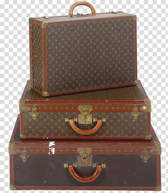 Stacked Luggage, three brown Louis Vuitton leather chest boxes