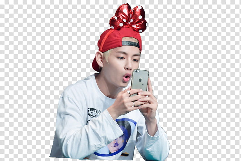 TaeHyung BTS, man taking using his silver iPhone  transparent background PNG clipart