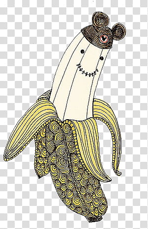 Vintage, yellow and black banana fruit transparent background PNG clipart