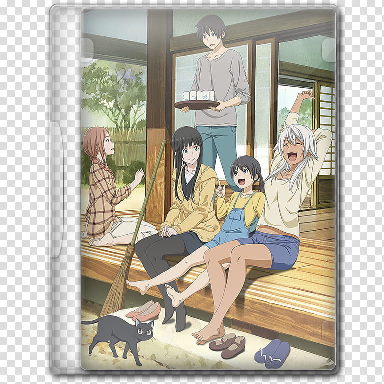 Anime  Spring Season Icon , Flying Witch, several anime characters on house patio transparent background PNG clipart