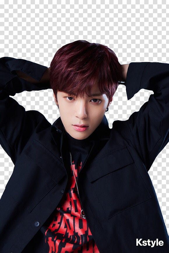 Hyungwon wearing black button-up jacket standing transparent background PNG clipart