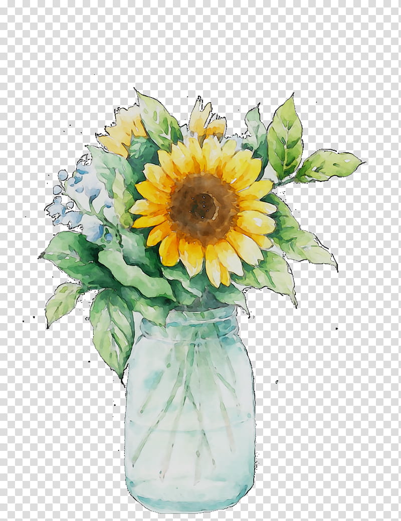 Watercolor Floral, Common Sunflower, Floral Design, Vase, Cut Flowers, Flower Bouquet, Transvaal Daisy, Artificial Flower transparent background PNG clipart