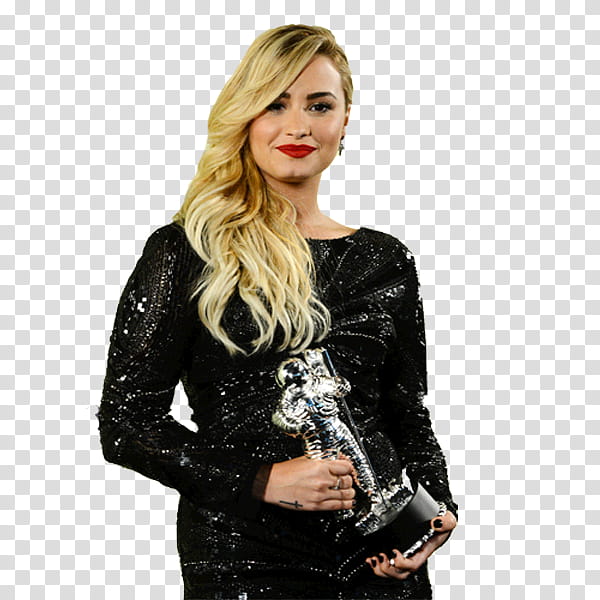 smiling Demi Lovato holding trophy transparent background PNG clipart