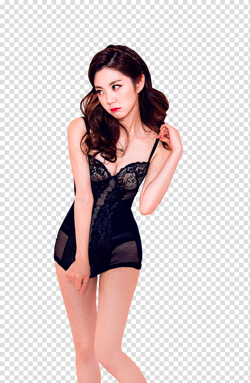 CHAE EUN, woman wearing black lace lingerie standing transparent background PNG clipart